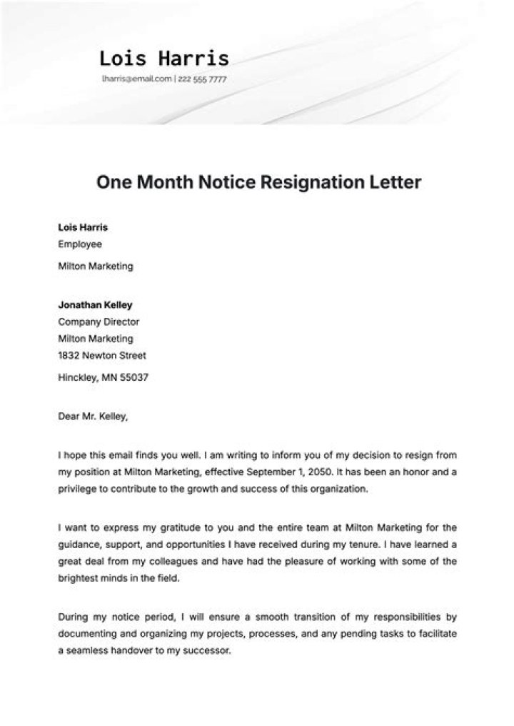 How do you write a one month notice to a tenant