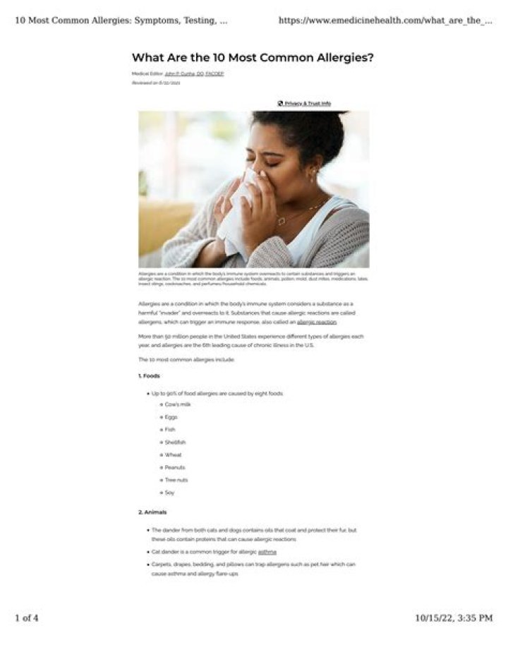 What are the 10 most common allergies