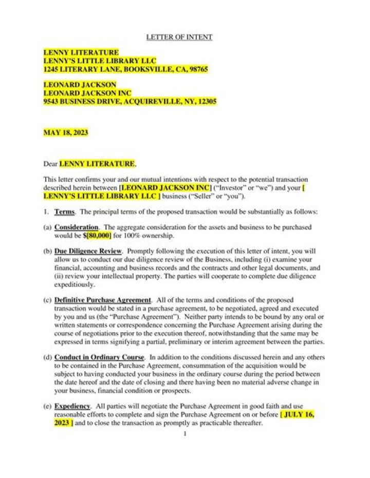 What does an LOI look like