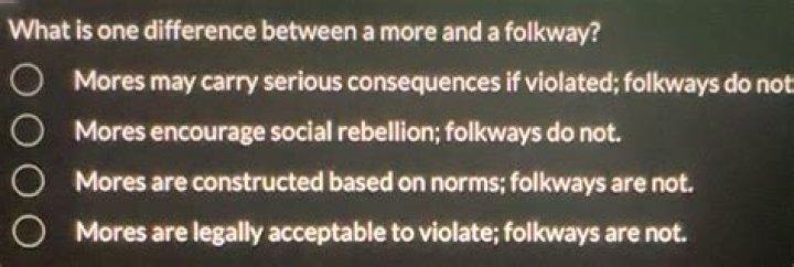 What is one difference between a more and a Folkway mores may carry serious consequences if violated