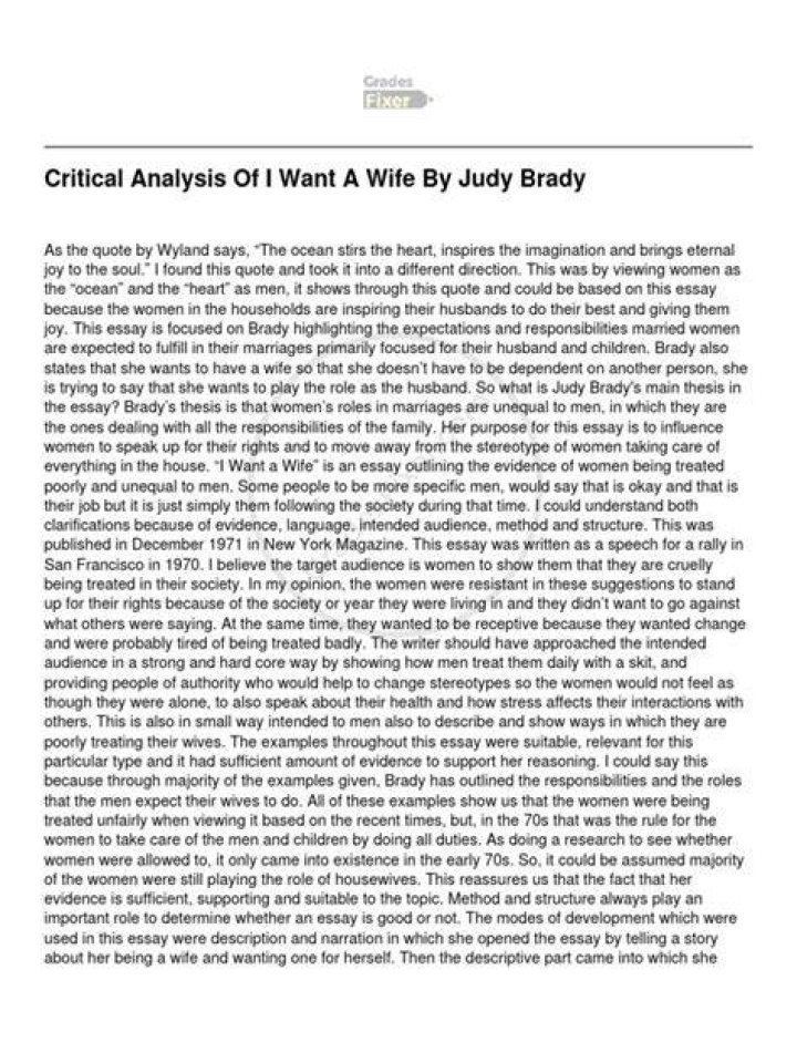Why did Judy Brady write I want a wife
